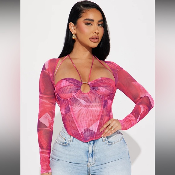 Fashion Nova Tops - Fashion Nova Pink Corset Top Long Sleeves